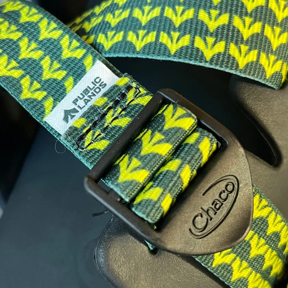 Chaco Chillos Slide Sandals Mens 14 Public Lands Green Yellow Geometric Pattern